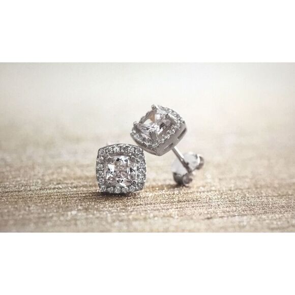 Gorgeous 3.4 Ct. Sim Diamond Square Halo Stud Earrings - Picture 1 of 1